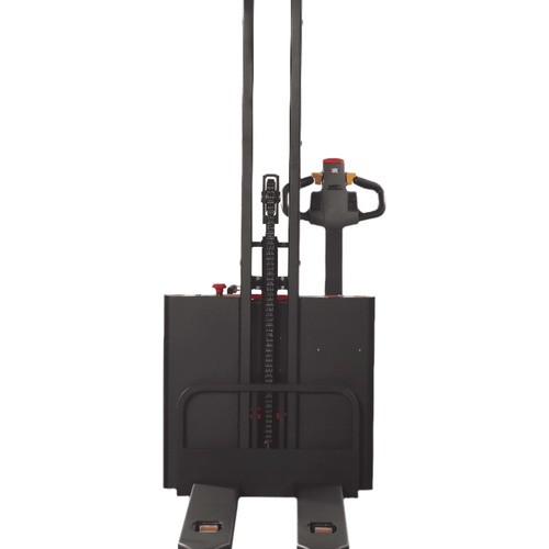 A black and red hand truck featuring a sturdy handle on top for easy maneuverability.