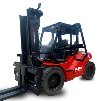 Stylised forklift graphic on a red gradient background with clean text elements.