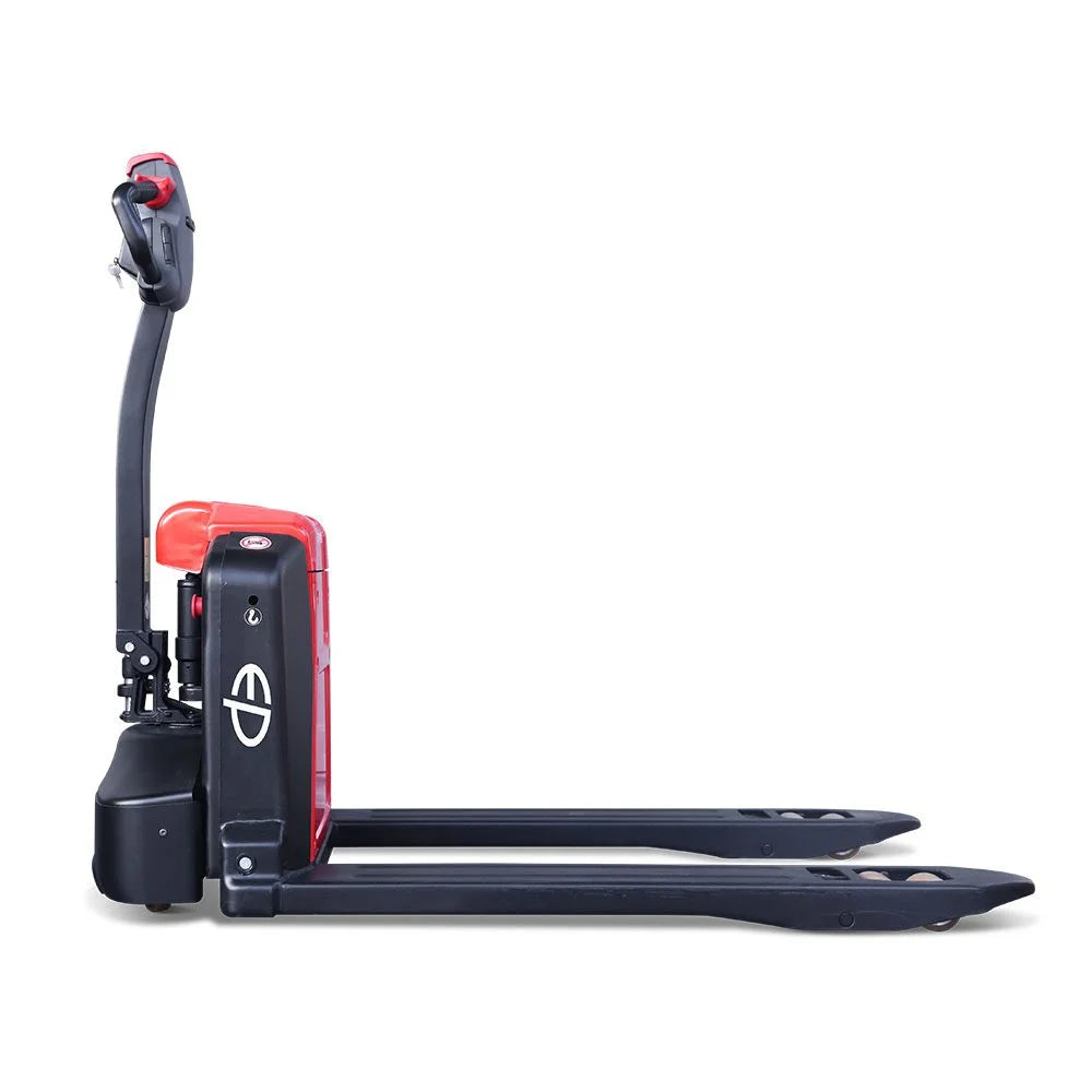 Side view of a red EP electric pallet truck labeled 'EPL1531 Li-ion