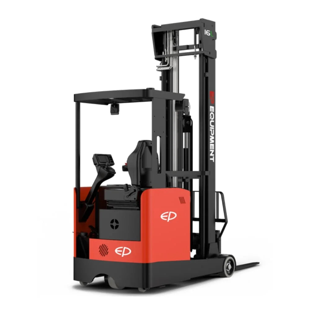 Red EP electric reach truck in a warehouse