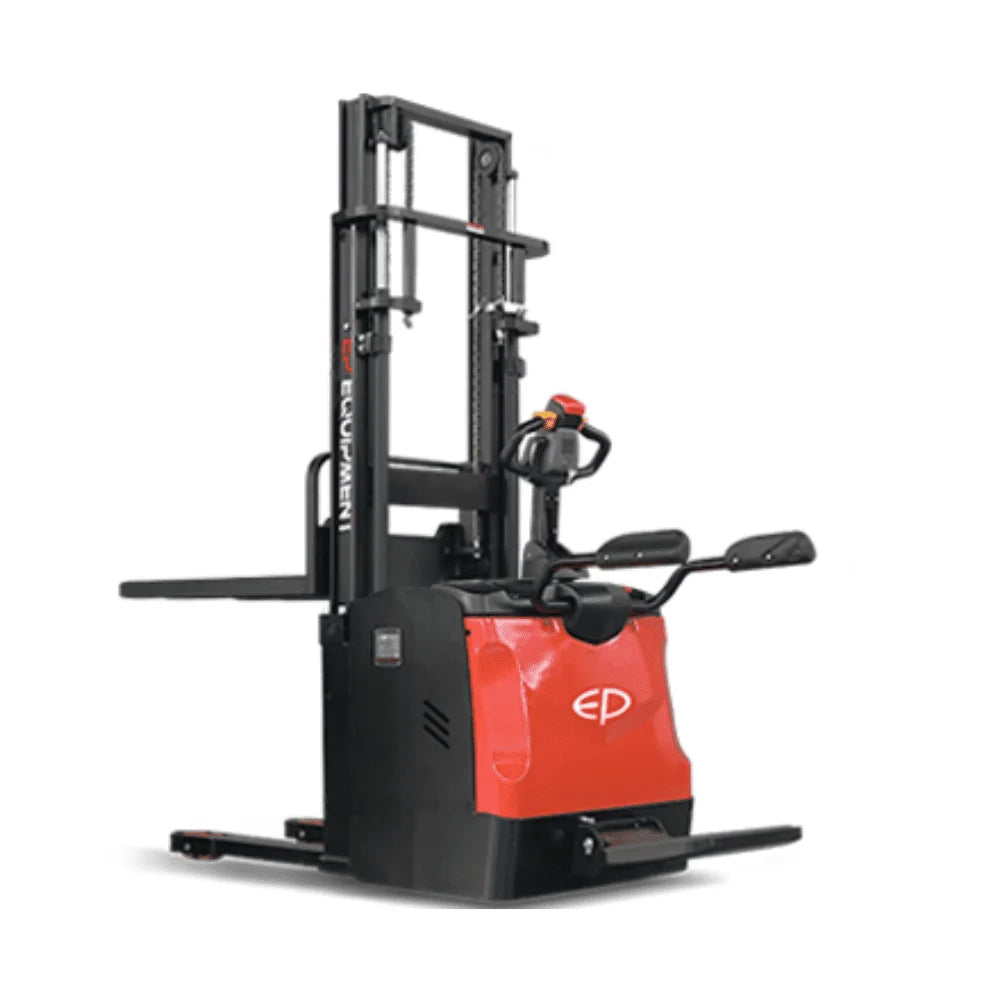 Side view of a red EP electric pallet truck labeled 'EPL1531 Li-ion
