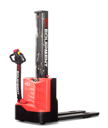 Side view of a red EP electric pallet truck labeled 'EPL1531 Li-ion