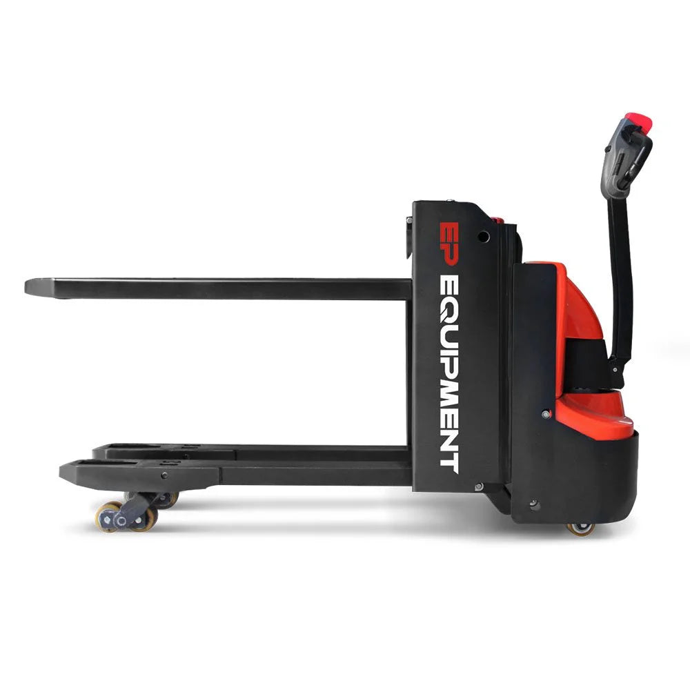 Side view of a red EP electric pallet truck labeled 'EPL1531 Li-ion