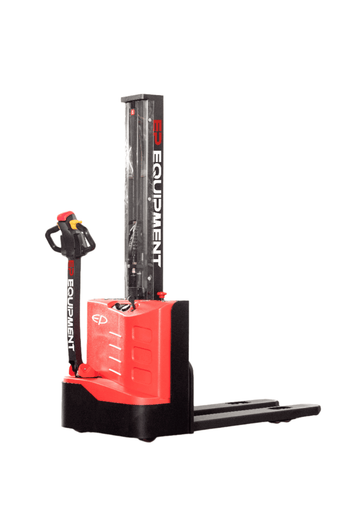 A red and black stacker positioned on a clean white background, showcasing its design and color contrast.