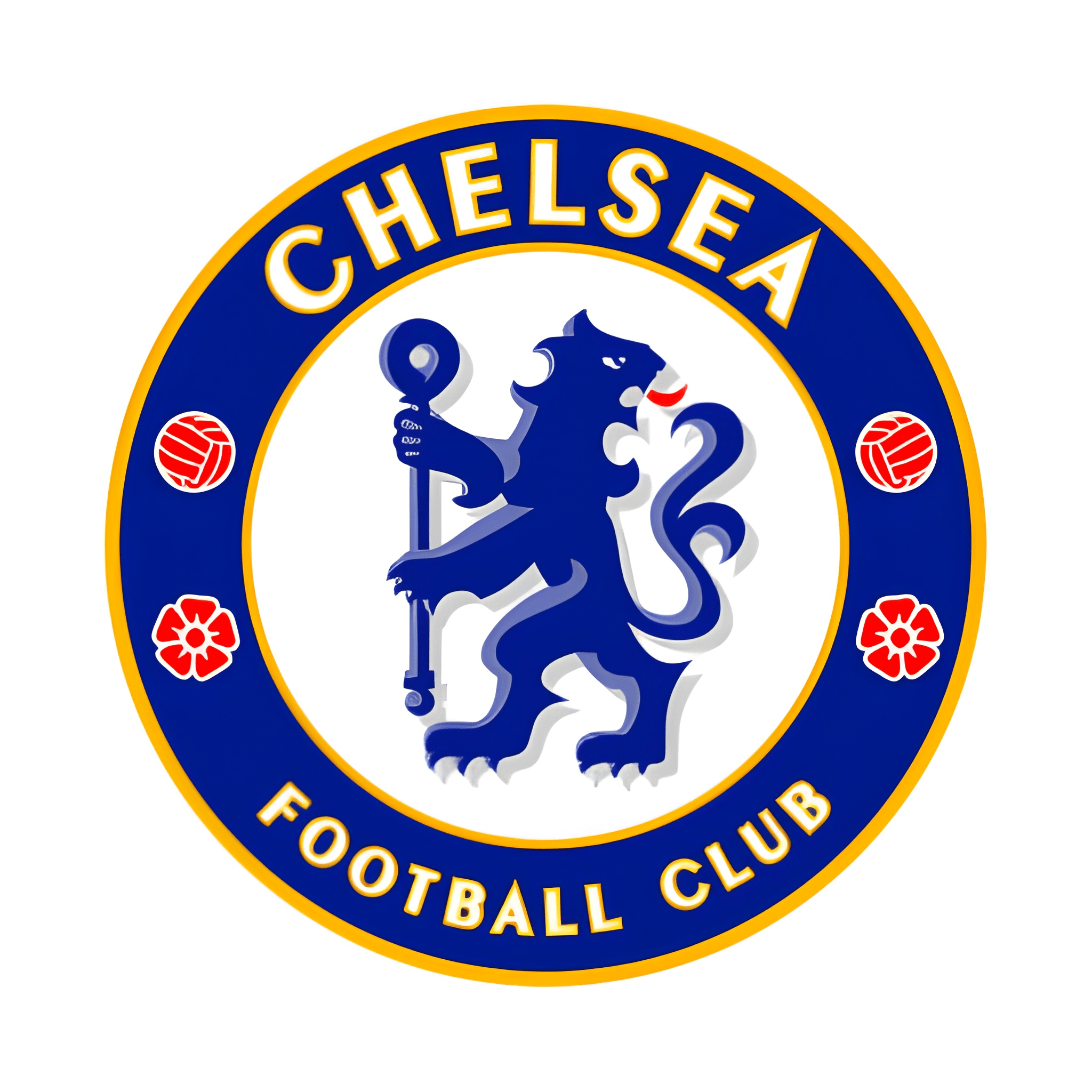Chelsea Football Club logo with a blue lion holding a flag on a white background