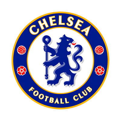 Chelsea Football Club logo with a blue lion holding a flag on a white background